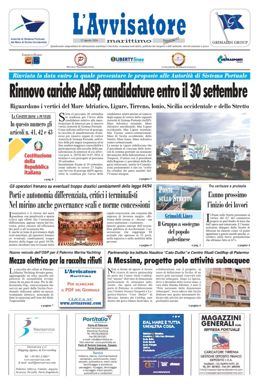 L'Avvisatore marittimo del 15 agosto 2024